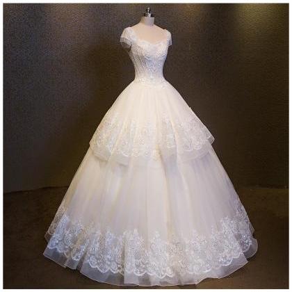 Wedding Dress Double V-neck Luxury Ball Gown..