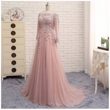 In Stock Strapless Lace Full Sleeve Pink Evening..