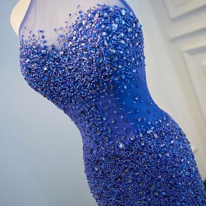Halter Royal Blue Mermaid Evening Dress Slim..
