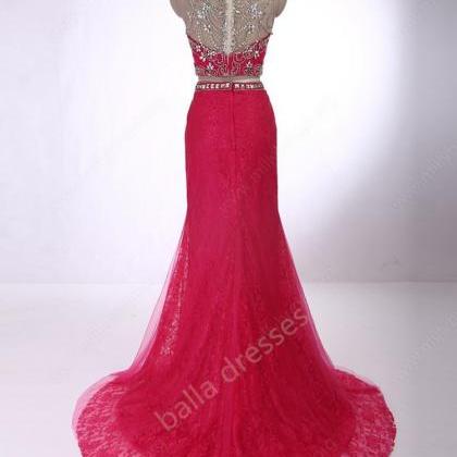 Trumpet/mermaid Scoop Neck Lace Tulle With Beading..