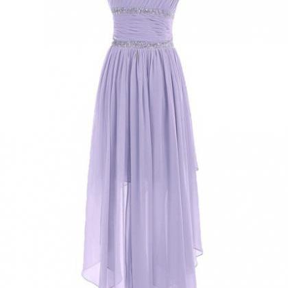 Lavender High Low Chiffon Pleated Evening Dress..