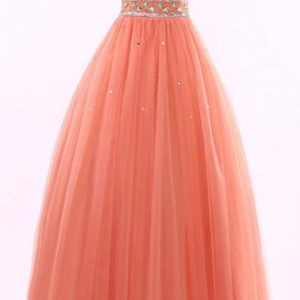 Charming Watermelon Organza Floor Length Prom Gowns, Prom Dress , Formal Gowns