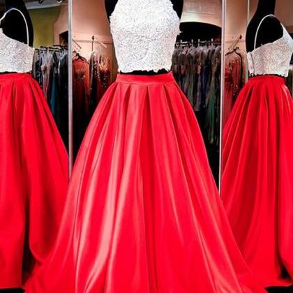 Gorgeous Two-piece Square Neck Red Floor-length..