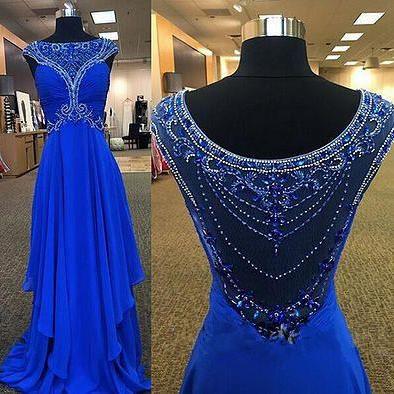 Royal Blue Prom Dress Long Party Dress,beaded Prom..