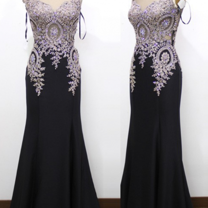 Embroidery Mermaid Evening Dress See Through Top..