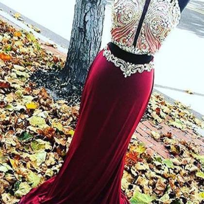 Sexy Two Pieces Red Beaded Evening Prom Dresses,..