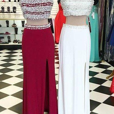 Sexy Two Pieces Red Beaded Evening Prom Dresses,..