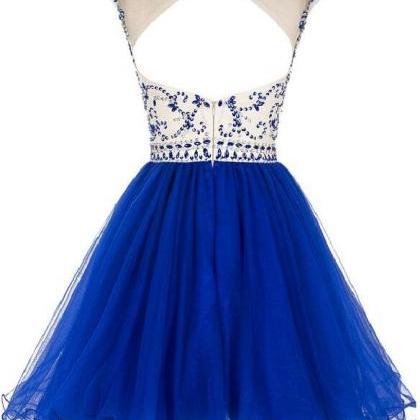 Sexy Open Back Homecoming Dress, Royal Blue..