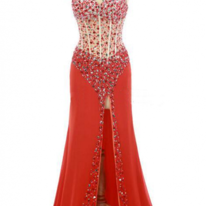 Red Prom Dresses,side Slit Prom Dress,sweetheart..