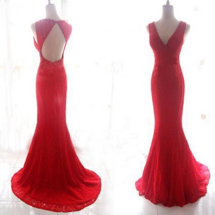 Red Prom Dresses,lace Prom Dress,mermaid Prom..