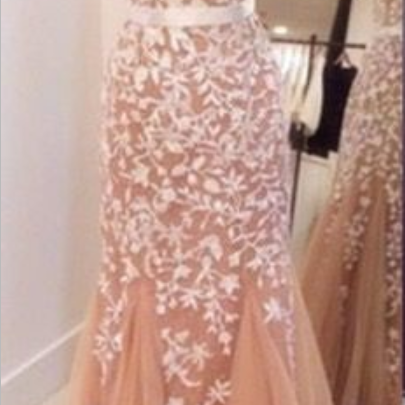 Champagne Formal Gown Long Prom Dress With White..