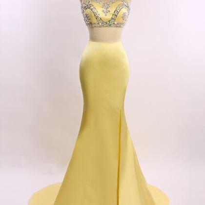 Crystals Prom Long 2017 Two Pieces Dress Yellow..