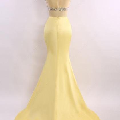 Crystals Prom Long 2017 Two Pieces Dress Yellow..