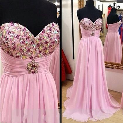 Sweetheart Neck Pink Prom Dress Long Party Gown..