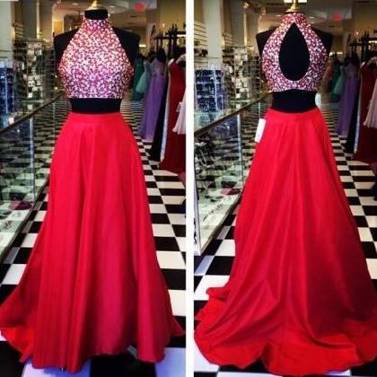 Stunning Red Evening Dresses Two Pieces High Neck..