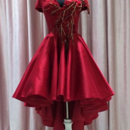 Red Short Irregular Train Mini Dresses Honor..