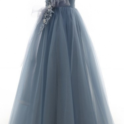 Grey Prom Dresses With Lace Up Appliques Custom..