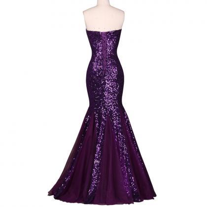 Sequin Long Sparkly Dark Salmon Purple Evening Dress Elegant Formal ...