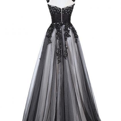 Long Prom Dress 2017 Elegant Black Appliques..