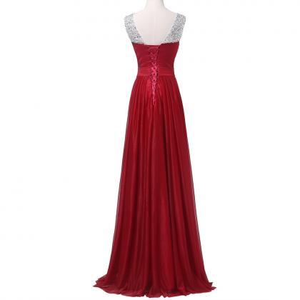 Real Picture Long Dark Red Evening Dress Sequin..