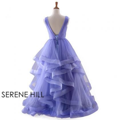 Long Ball Gown Evening Dress Blue Purple Beading..