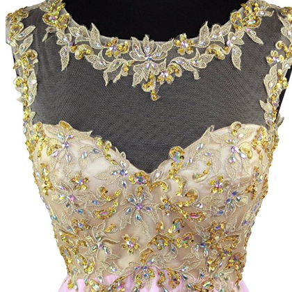 Women's Gold Embroidery Beaded Prom..