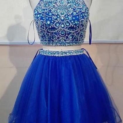 High Quality Halter Royal Blue Homecoming Dresses..