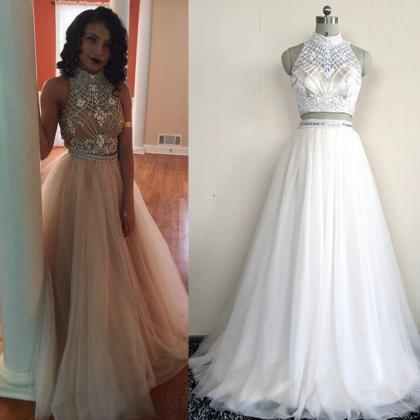 Two Pieces Crystal Beads Prom Dresses Sexy High..