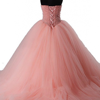 Long Beaded Ball Gown Evening Prom Dress..
