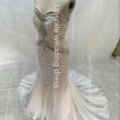 Appliques Beaded Mermaid Prom Dress Sexy Open Back..