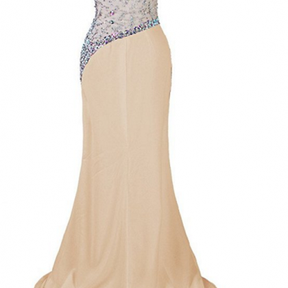 One Shoulder Beaded Prom Dress Evening Party Gowns..