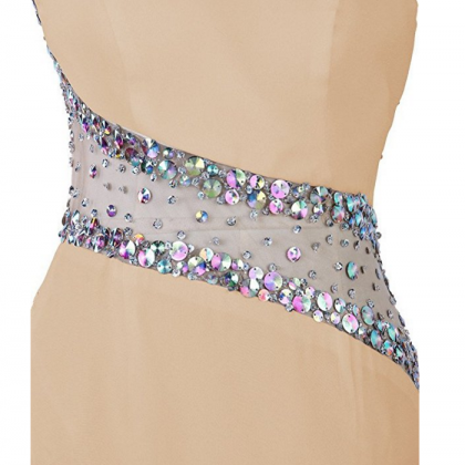 One Shoulder Beaded Prom Dress Evening Party Gowns..