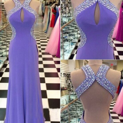 Prom Dresses A-line Lavender Purple Halter Neck..