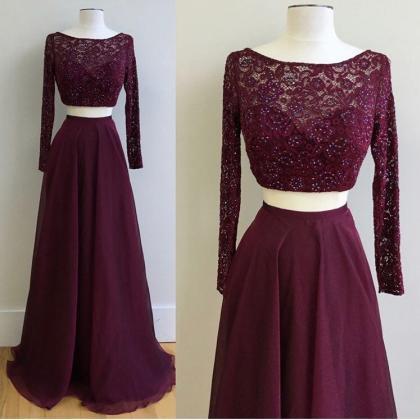 Two Pieces Prom Dress With Long Sleeves,..