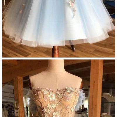  TULLE LACE SHORT PROM DRESS, BLUE HOMECOMING DRESS