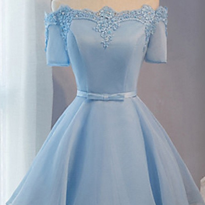 Short Prom Dresses, Baby Blue Prom Dresses, Lace Prom Dresses, Short Sleeves Prom Dresses, Short Prom Dress, Real Samples Prom Dresses, 