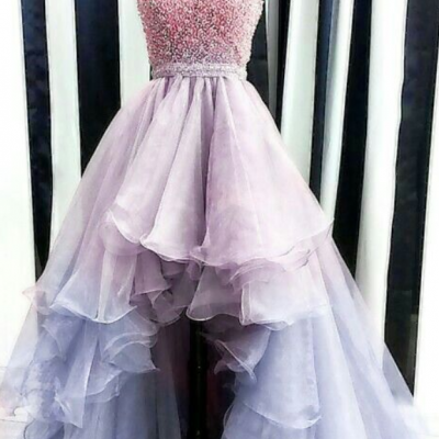  Jewel Asymmetrical Halter Prom Dress, 