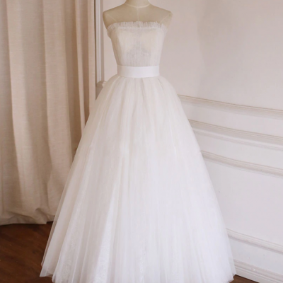 Prom Dresses,Simple lace tea length prom dress, tulle lace bridesmaid dress