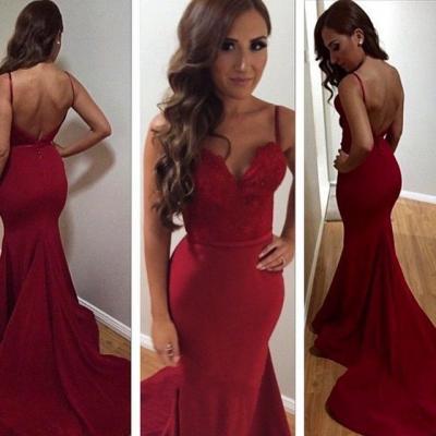 Mermaid Red Prom Dress,Open Back Sexy Prom Gown,Backless Mermaid Graduation Dress,Red Lace Formal Dress