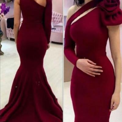 Burdundy Mermaid Evening Dresses 2016 One Shoulder Evening Dress Design Vestido Celebrity Evening Prom Gowns Formal Party Gown Sweep Train