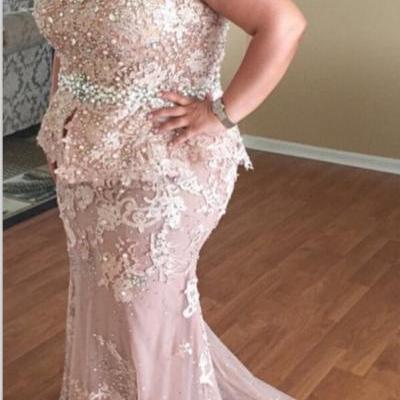 Plus Size Mermaid Prom Dresses,Custom Prom Dresses,Beading Sequins Prom Gown,Lace Prom Gown,Cap-Sleeve Prom Dresses