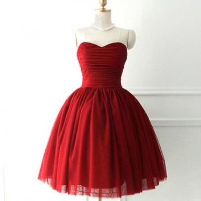 Burgundy Red Homecoming Dress,Short Prom Dresses,Tulle Homecoming Gowns,Wine Red Prom Gown,Simple Cocktail Dress,Ball Gown Homecoming Dress 2016 For Teens