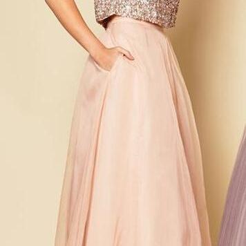 Shining Two Piece Prom Dress Women Clothing Prom Dress pink homecoming dresses party dresses