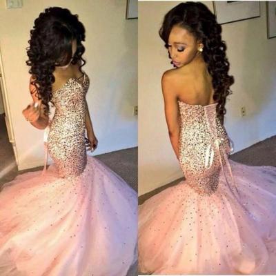 2017 Luxury Crsytal Mermaid Prom Dresses Custom Made Sweetheart Back Corset Sexy Pink Party Dress Fashion Formal Evening Gowns