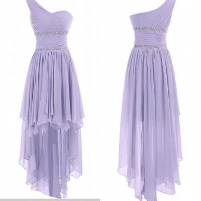 Cute One Shoulder High Low Lavender Chiffon Sweetheart Prom Dress, Bridesmaid Dress, Wedding Party Dresses