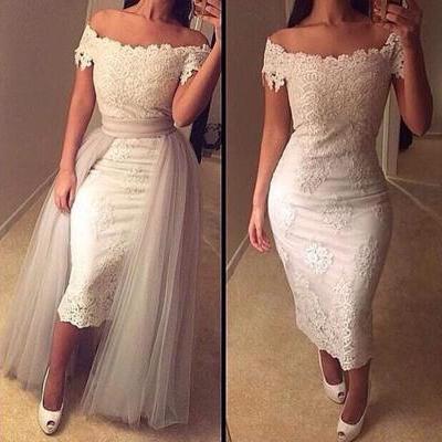 Prom Dresses,Prom Dress,Lace Homecoming Dresses Off-the-Shoulder Prom Dress with Detachable Skirt