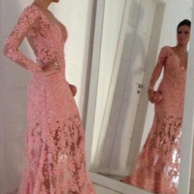 Prom Dresses,Pink Evening Gowns,Lace Formal Dresses,Prom Dresses,new Fashion Evening Gown,Beautiful Evening Dress