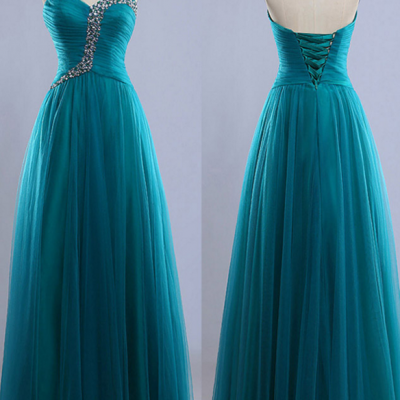 Sweetheart Floor-length Ball Gowns, Gorgeous Tulle Prom Dress with Lace-up Back, Exclusive Beaded Prom Dress