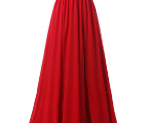 Red Chiffon Sexy Side Slit Prom Dresses Off The Shoulder V Neck A Line ...