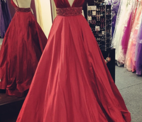 V Neck Dark Red Prom Dress on Luulla